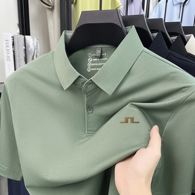 Polo Shirt Pique - メンズ半袖ポロシャツ ポリエステル スパンデックス ピケ 幾何学模様ロゴプリント 通気性