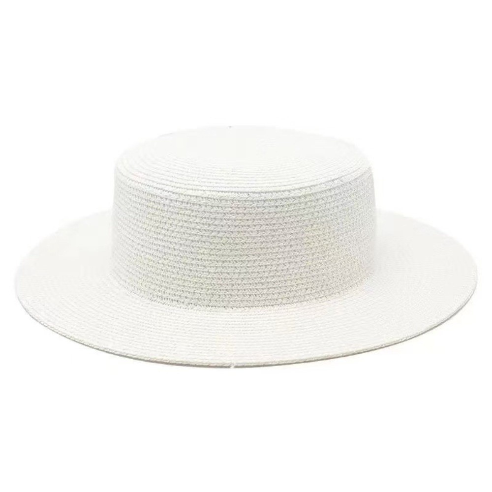 Bucket Hat Straw - ファッショナブルなつば広麦わら帽子レディース手織り麦わらフラットトップ日焼け止め帽子通気性パナマキャップ女性夏のビーチサンキャップ