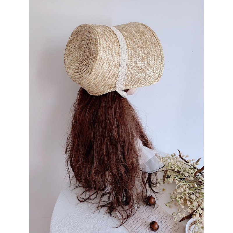 女の子のためのロリタスタイルの麦わら帽子、ヴィンテージの頭飾 - Bucket Hat Straw のレビューと価格