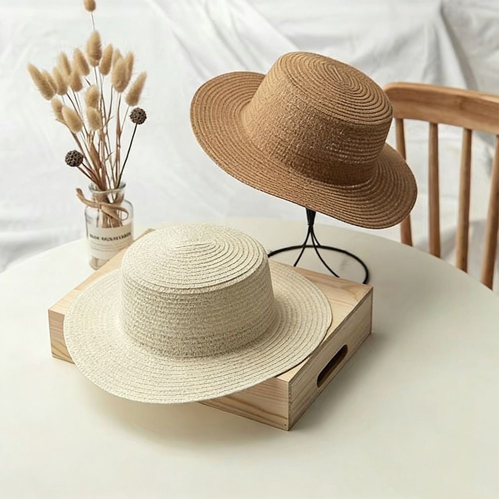 ファッショナブルなつば広麦わら帽子レディース手織り麦わらフラ - Bucket Hat Straw のレビューと価格