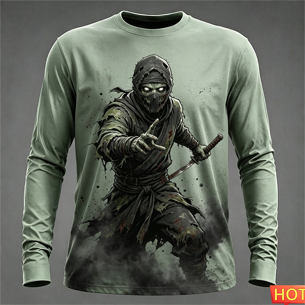 秋冬メンズ長袖Tシャツ ハロウィン 3Dサムライ ストリート - Tee Graphic Print のレビューと価格