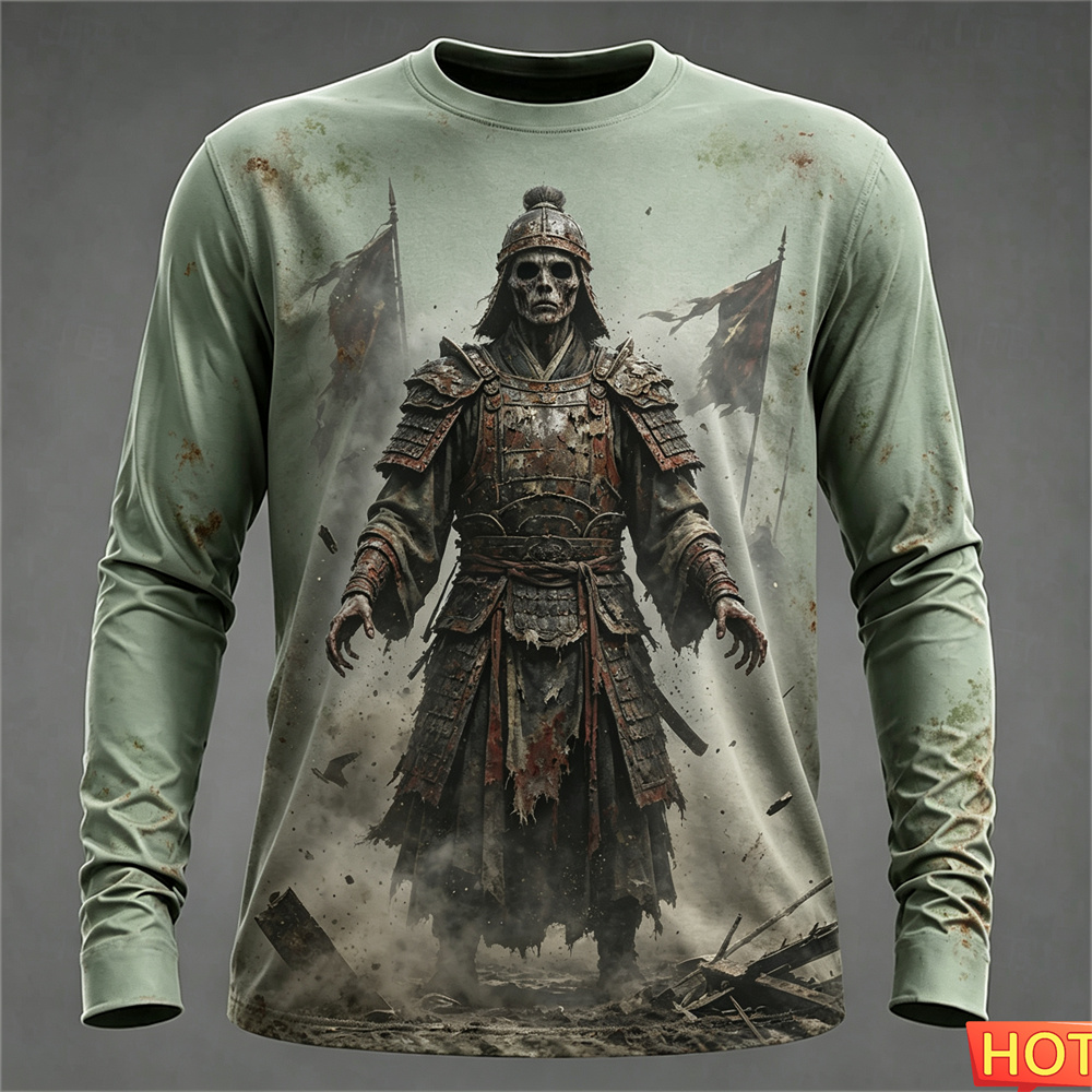 秋冬メンズ長袖Tシャツ ハロウィン 3Dサムライ ストリート - Tee Graphic Print のレビューと価格